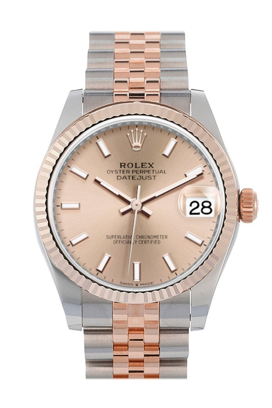 Rlx Datejust 31 Rose Dial Fluted Bezel 18K Everose Gold Two Tone Jubilee Watch 278271