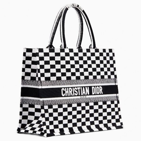 D Book Tote Bag  Checkered Canvas