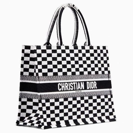 D Book Tote Bag  Checkered Canvas