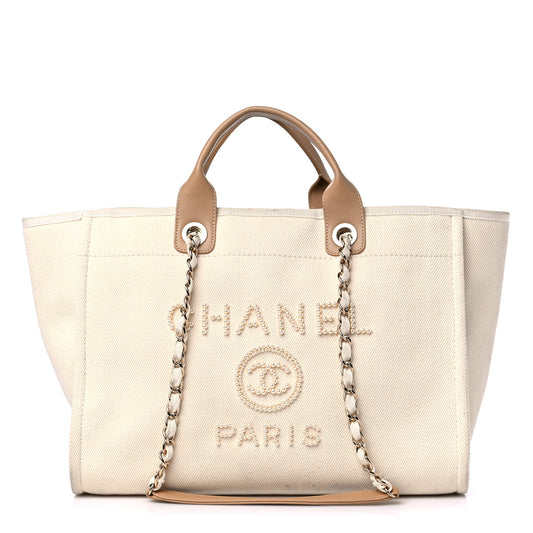 cc Canvas Pearl Large Deauville Tote Ecru Beige