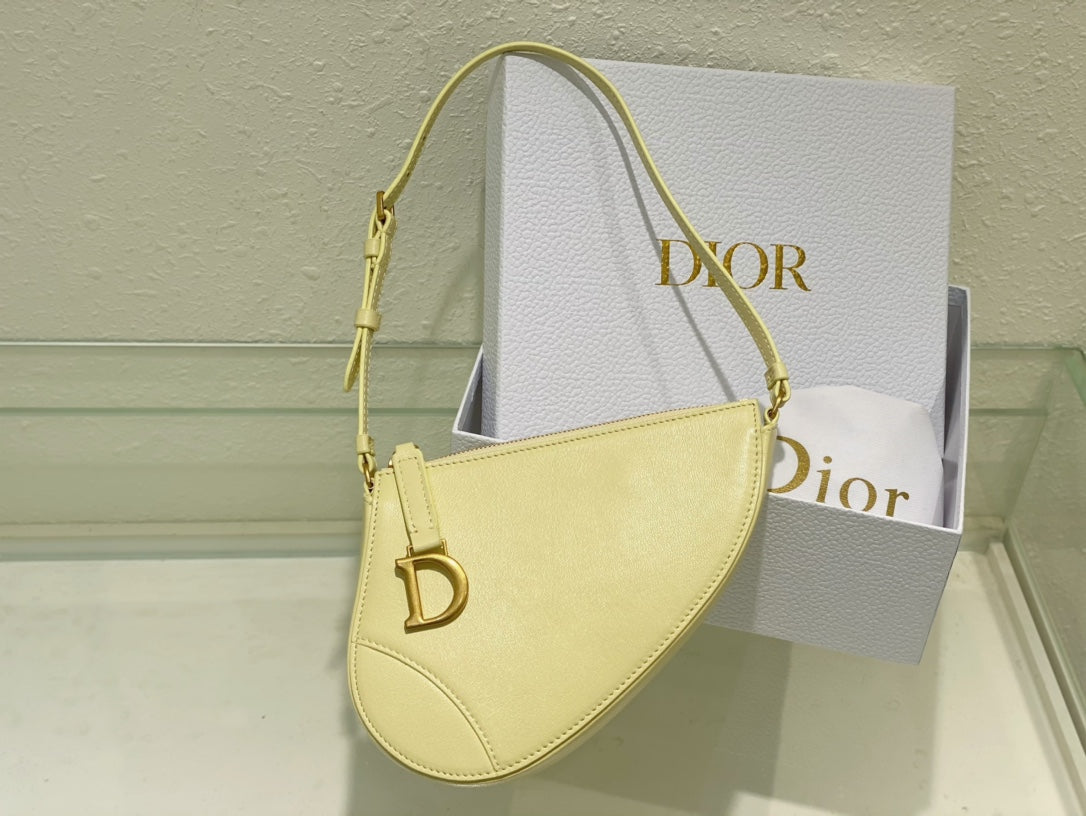 Christian Dior SADDLE SHOULDER POUCH BAG YELLOW 20x15x4cm
