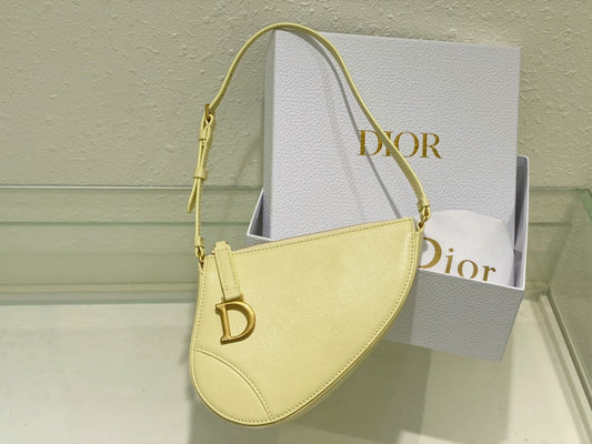 Christian Dior SADDLE SHOULDER POUCH BAG YELLOW 20x15x4cm