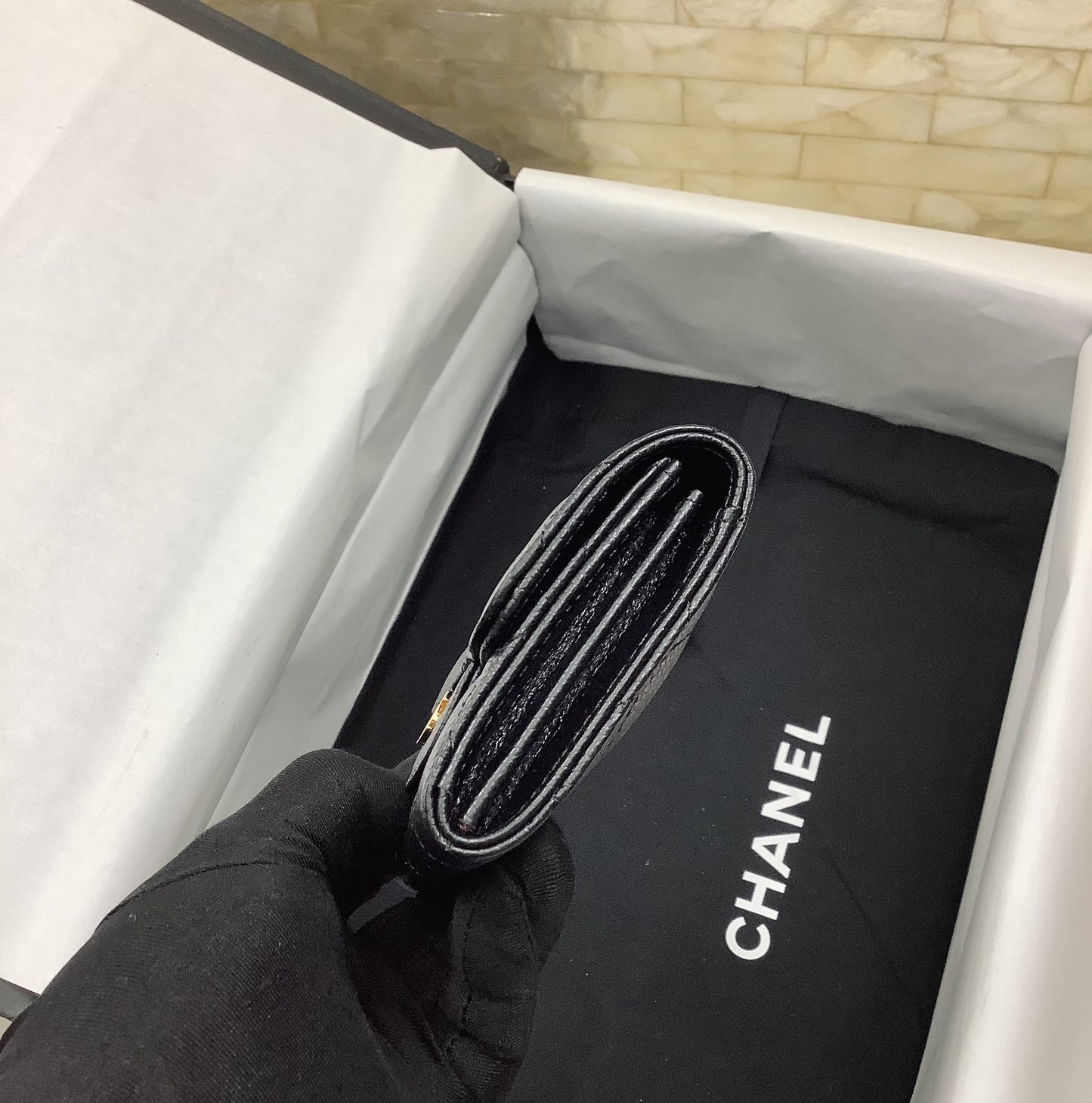 cc CO-CO Classic Card Holder 11cm/4.4in Gold Hardware For Women Black