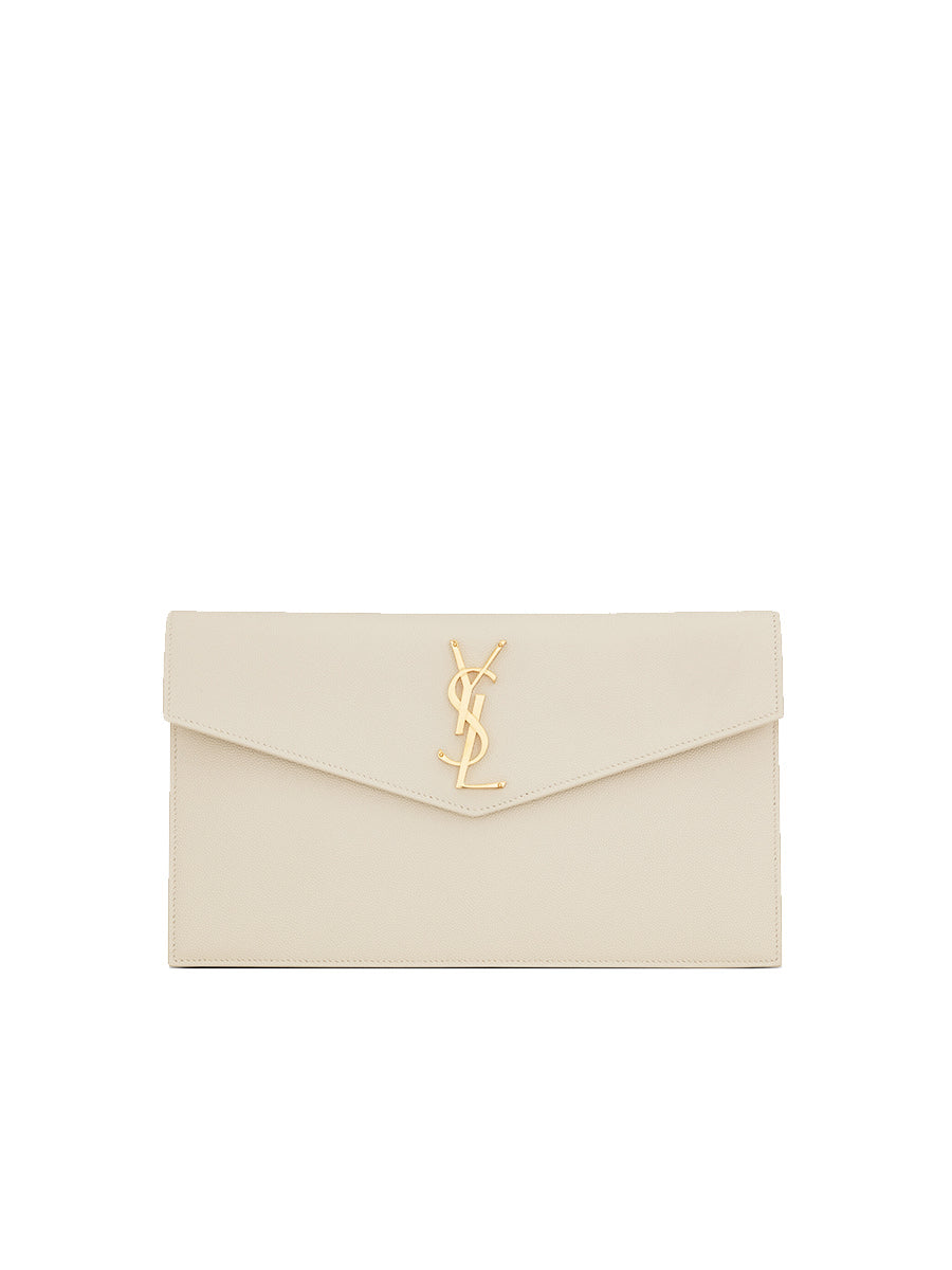 Y Uptown Pouch Grain De Poudre Embossed Leather in Blanc Vintage