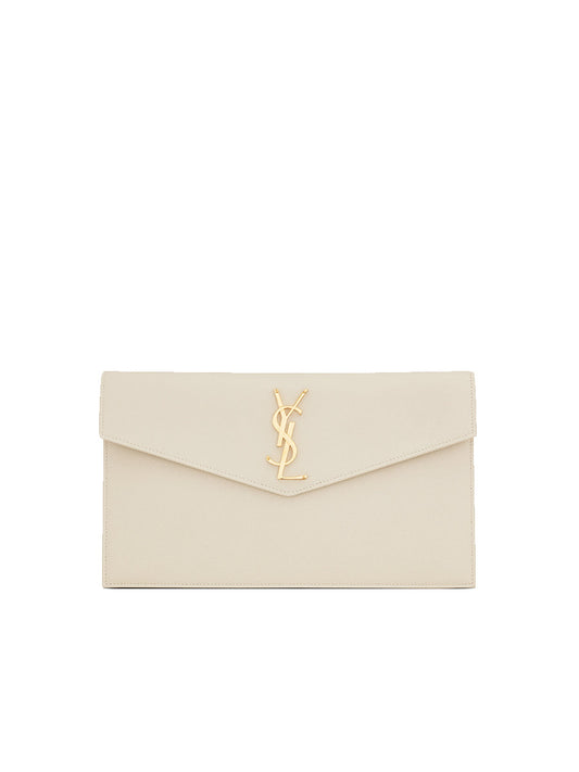 Y Uptown Pouch Grain De Poudre Embossed Leather in Blanc Vintage