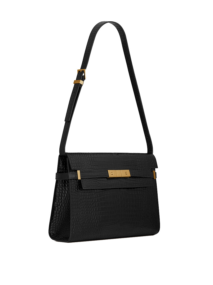 Y Manhattan Shoulder Bag in Crocodile Embossed Shiny Leather