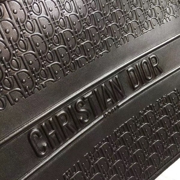 D Book Tote Bag In Black Oblique Embossed Calfskin