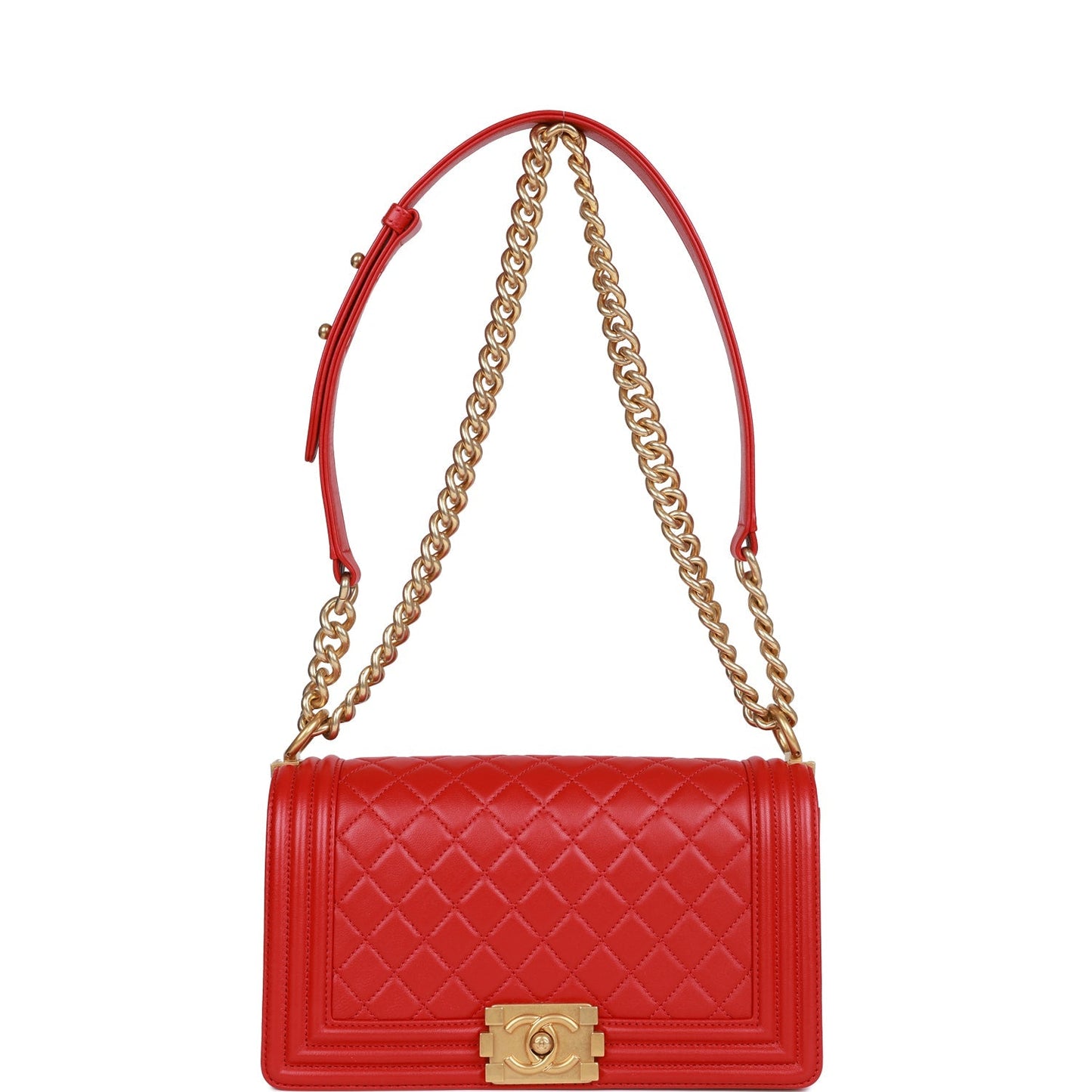CC Medium Boy Bag Red Lambskin Antique Gold Hardware