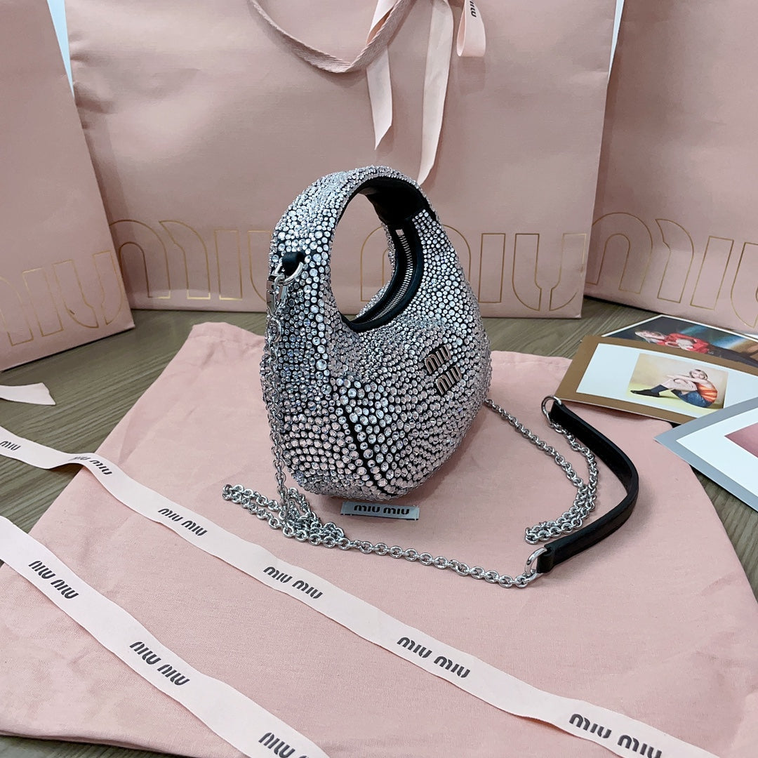 MiuMiu Wander Matelasse Handbag Purse 5BC125 Sliver, 20 X 17 X 6 CM