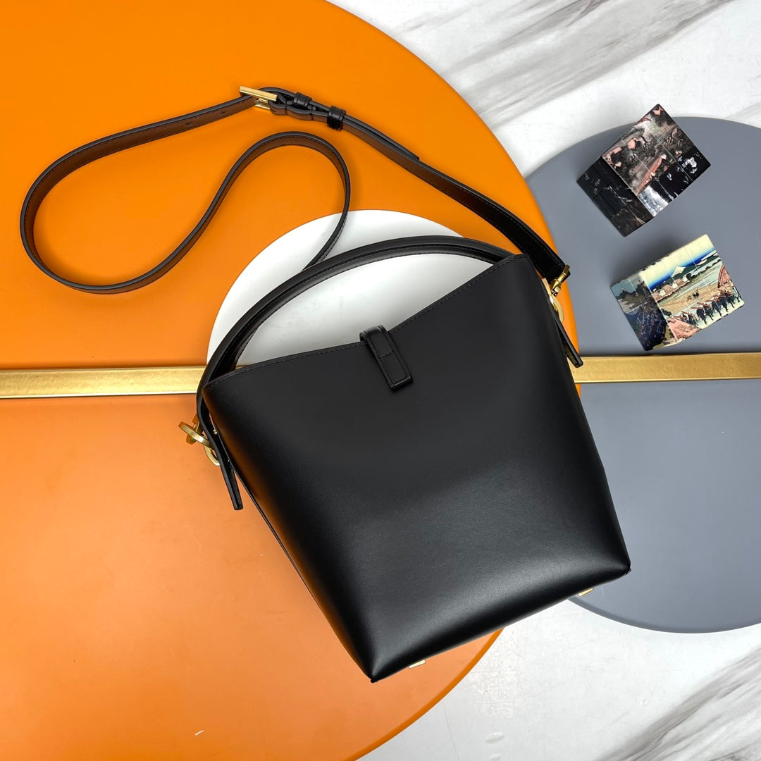 SAINT LAURENT LE 37 Mini Shiny Leather Bucket Bag