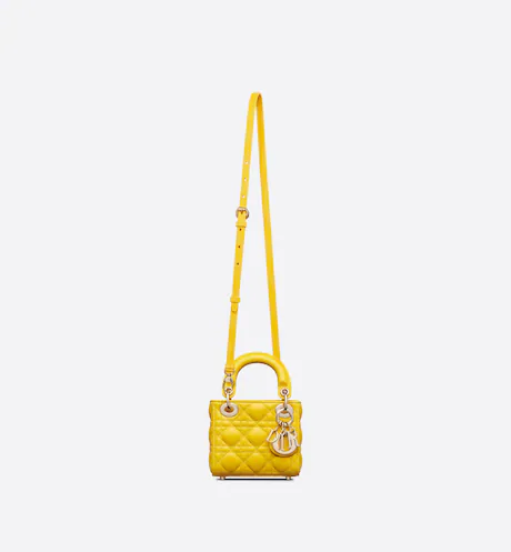 MICRO LADY D BAG Yellow Cannage Lambskin