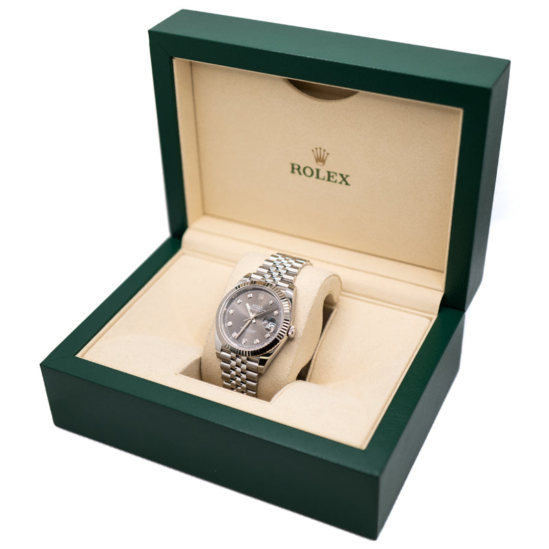 Rlx DateJust 41 Rhodium Diamond Dial 126334 -0006 Steel & 18k White Gold