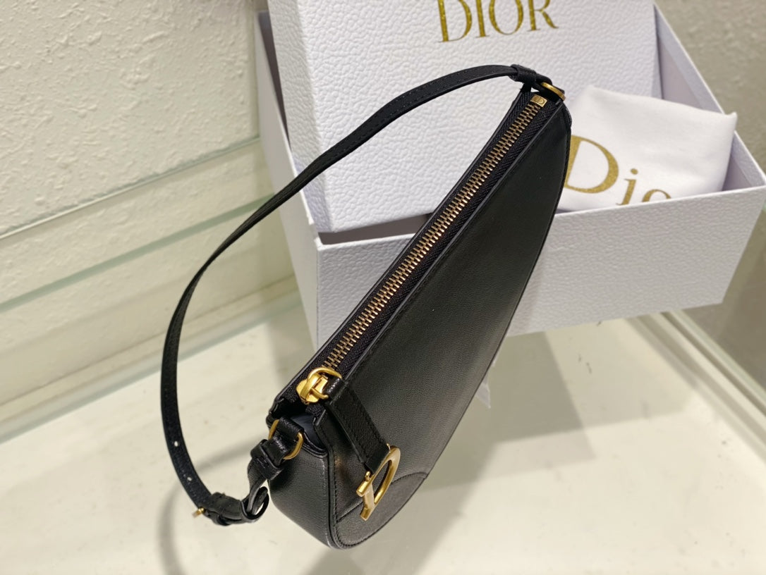 Christian Dior SADDLE SHOULDER POUCH BAG BLACK 20x15x4cm