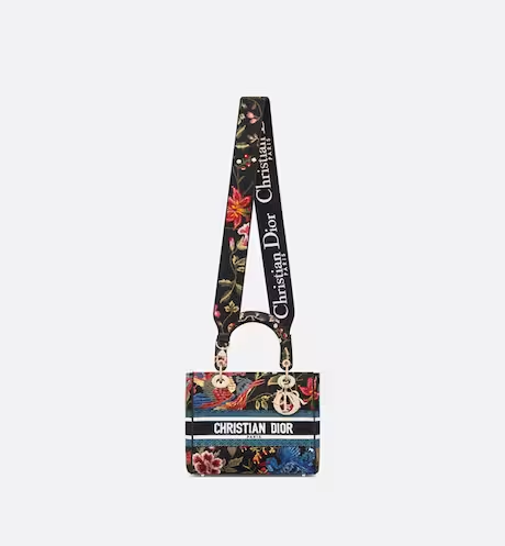 MEDIUM LADY D-LITE BAG Black Multicolor D Birds Embroidery