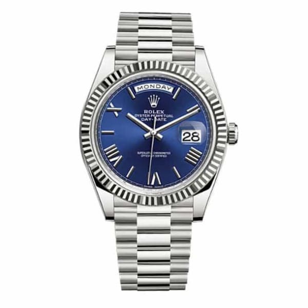 RLX Day-Date 40 Presidential Blue dial, Fluted Bezel, President bracelet, White gold Watch