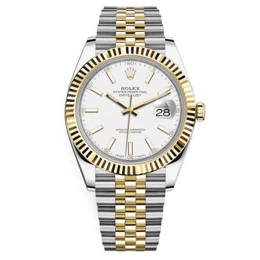 Rlx Oyster Perpetual Datejust 41 Watch, Two-tone Jubilee bracelet, White dial, Fluted bezel