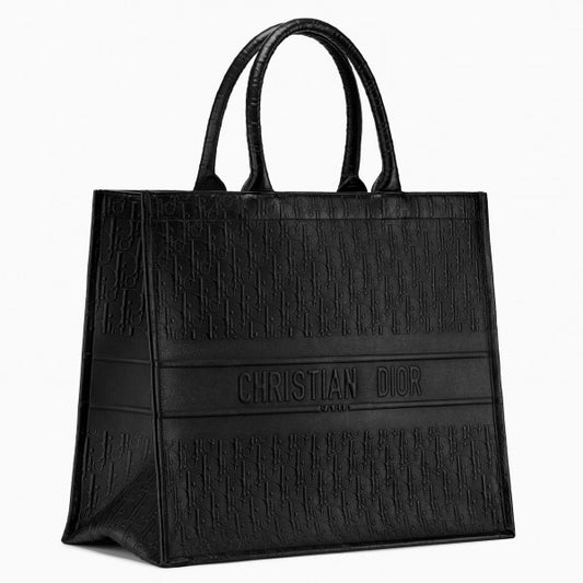 D Book Tote Bag In Black Oblique Embossed Calfskin