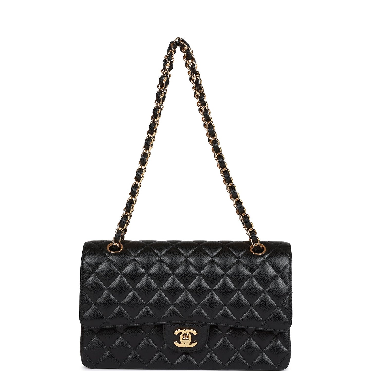 CC Medium Classic Double Flap Bag Black Caviar Gold Hardware