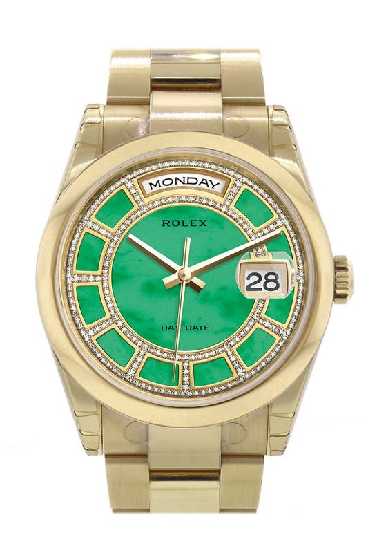 RLX Day-Date 36 Carousel Green Jade Diamonds Dial Yellow Gold Watch 118208