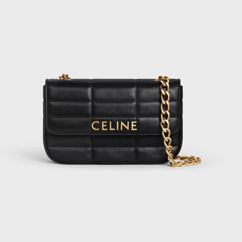 CHAIN SHOULDER BAG MATELASSE MONOCHROME CE IN QUILTED GOATSKIN BLACK