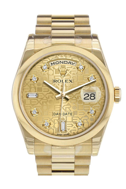 RLX Day-Date 36 Champagne Jubilee Diamonds Dial President Yellow Gold Watch 118208