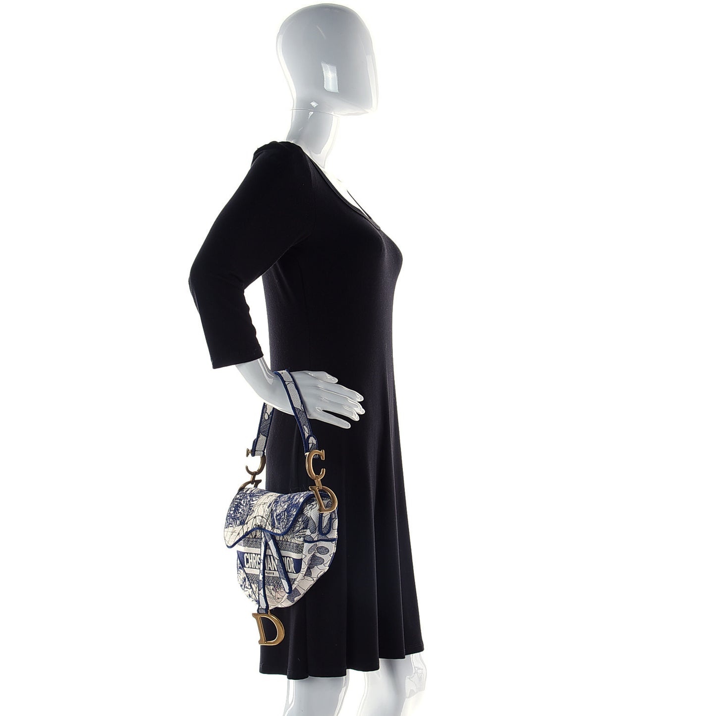 CHRISTIAN D Canvas Embroidered Around the World Saddle Bag Blue