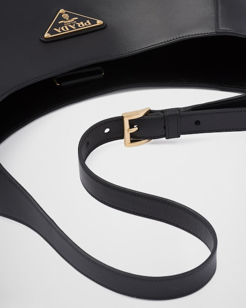 PP Large leather shoulder bag with topstitching - Black