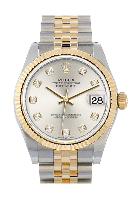 Rlx Datejust 31 Silver Diamond Dial Fluted Bezel 18K Yellow Gold Two Tone Jubilee Watch 278273 NP