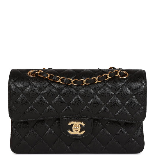 CC Small Classic Double Flap Black Caviar Gold Hardware