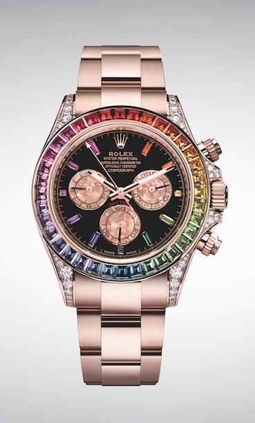 RLX Daytona Rainbow, Black dial, Diamond Bezel, Oyster bracelet, Yellow gold Watch 116598 RBOW