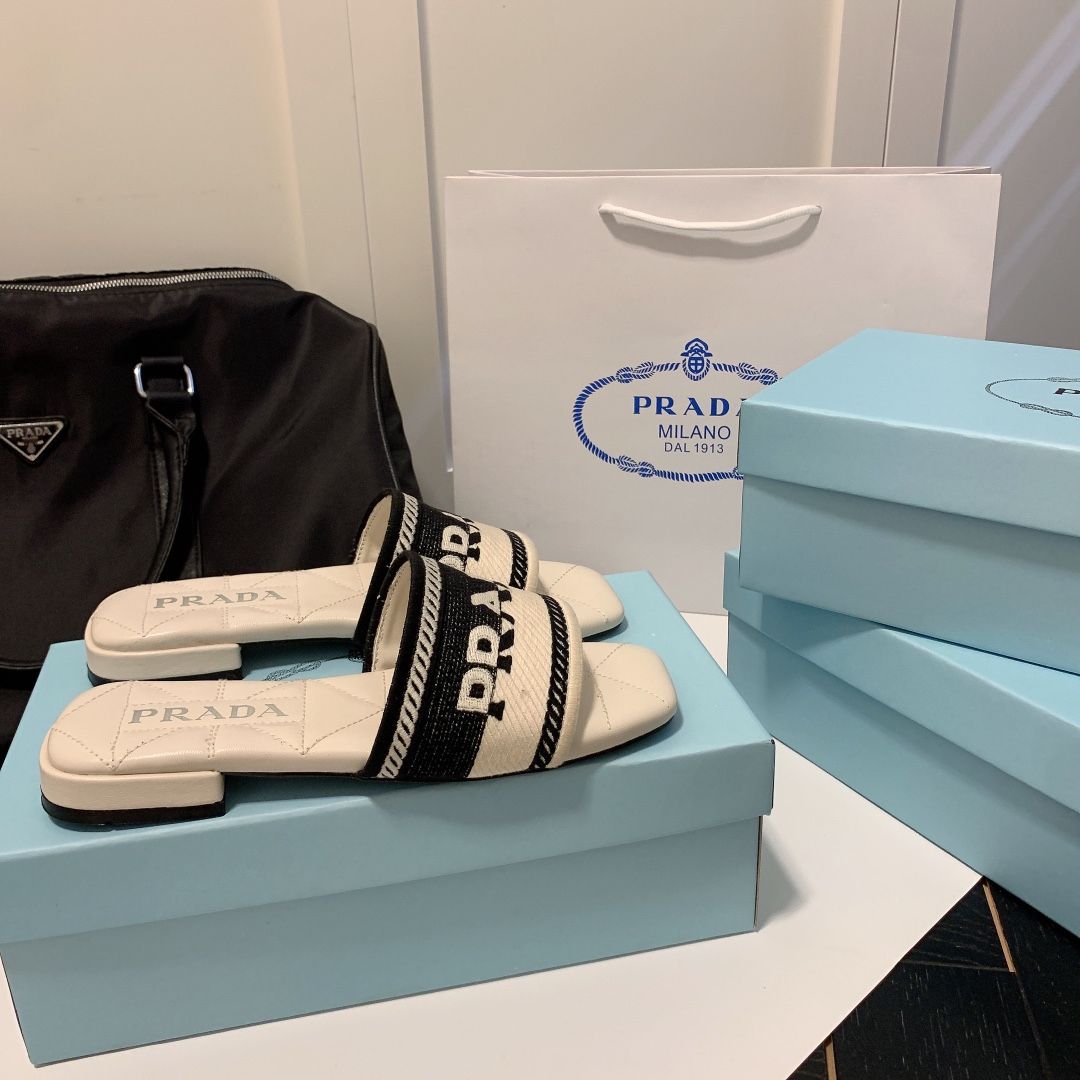 Monogram Embroidered Flat Slippers