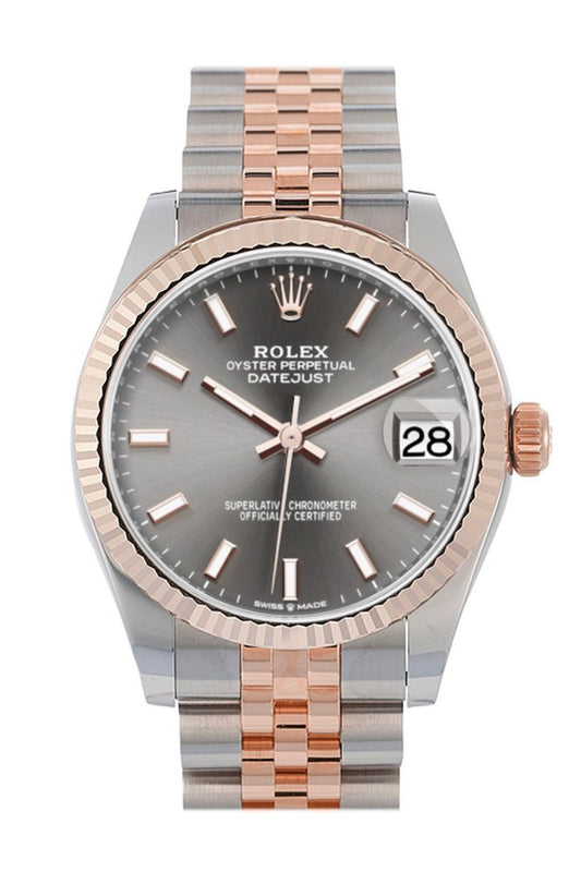 Rlx Datejust 31 Dark Rhodium Dial Fluted Bezel 18K Everose Gold Two Tone Jubilee Watch 278271