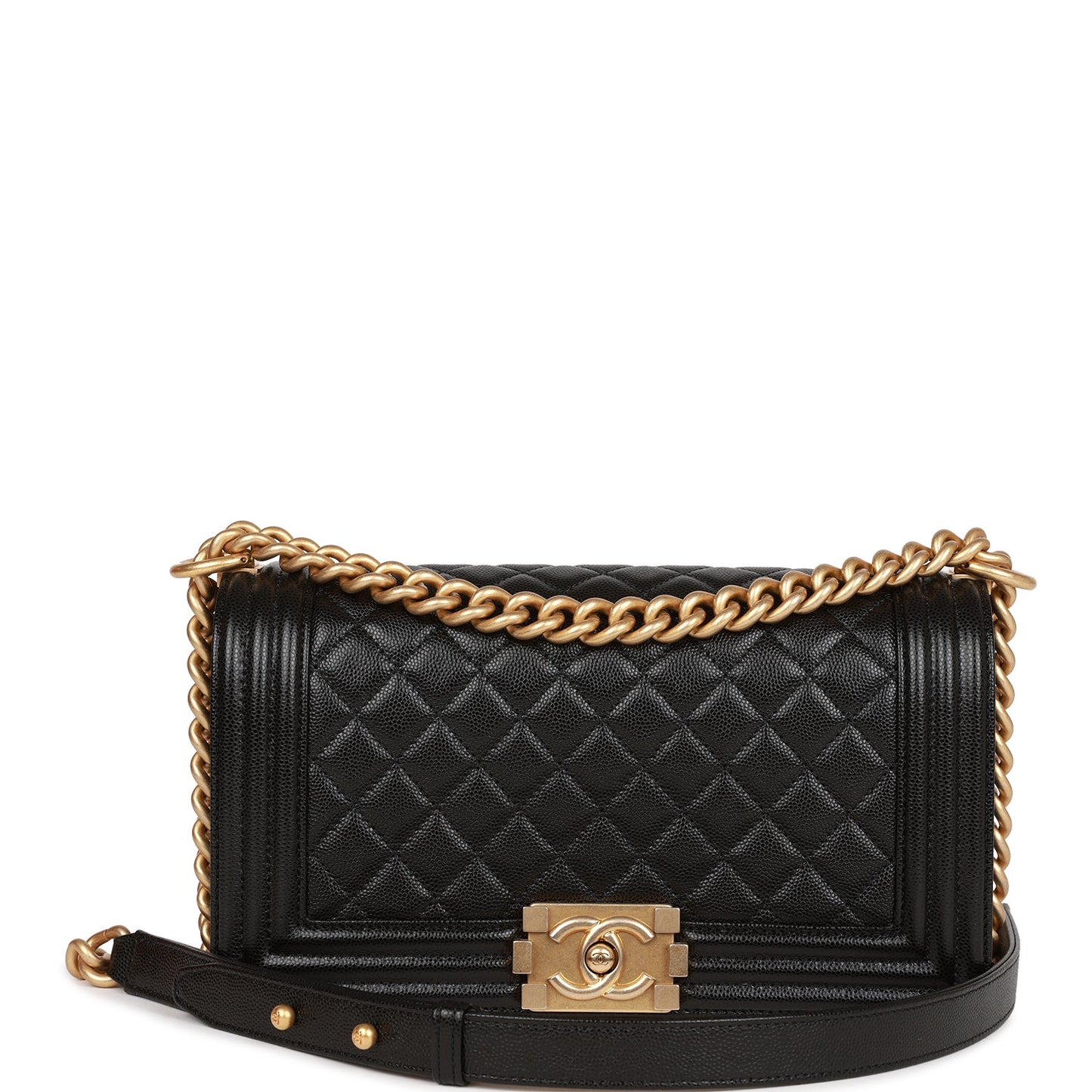 CC Medium Boy Bag Black Caviar Antique Gold Hardware