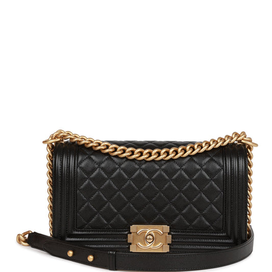 CC Medium Boy Bag Black Caviar Antique Gold Hardware