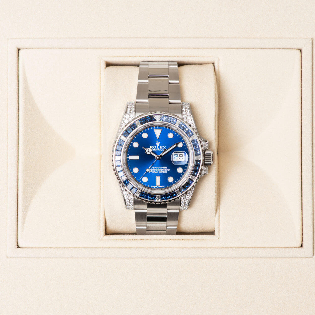 Rlx Submariner Date 116659 SABR 18K White Gold Diamonds Sapphires UNWORN