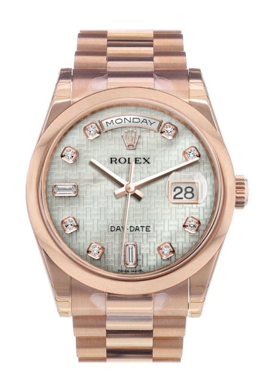 RLX Day-Date 36 White Mother of Pearl Oxford Motif Diamonds Dial President Everose Gold Watch 118205