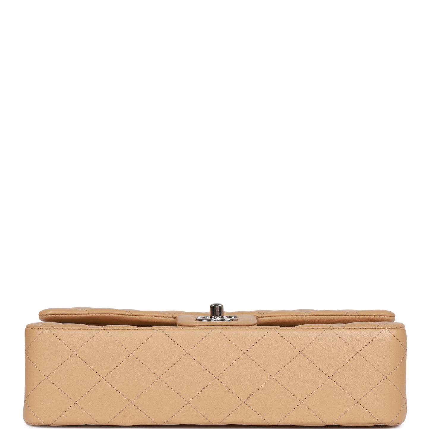 CC Medium Classic Double Flap Bag Beige Lambskin Silver Hardware