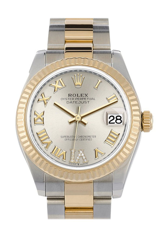 Rlx Datejust 31 Silver Large VI set with Diamonds Dial Fluted Bezel 18K Yellow Gold Two Tone Watch 278273 NP