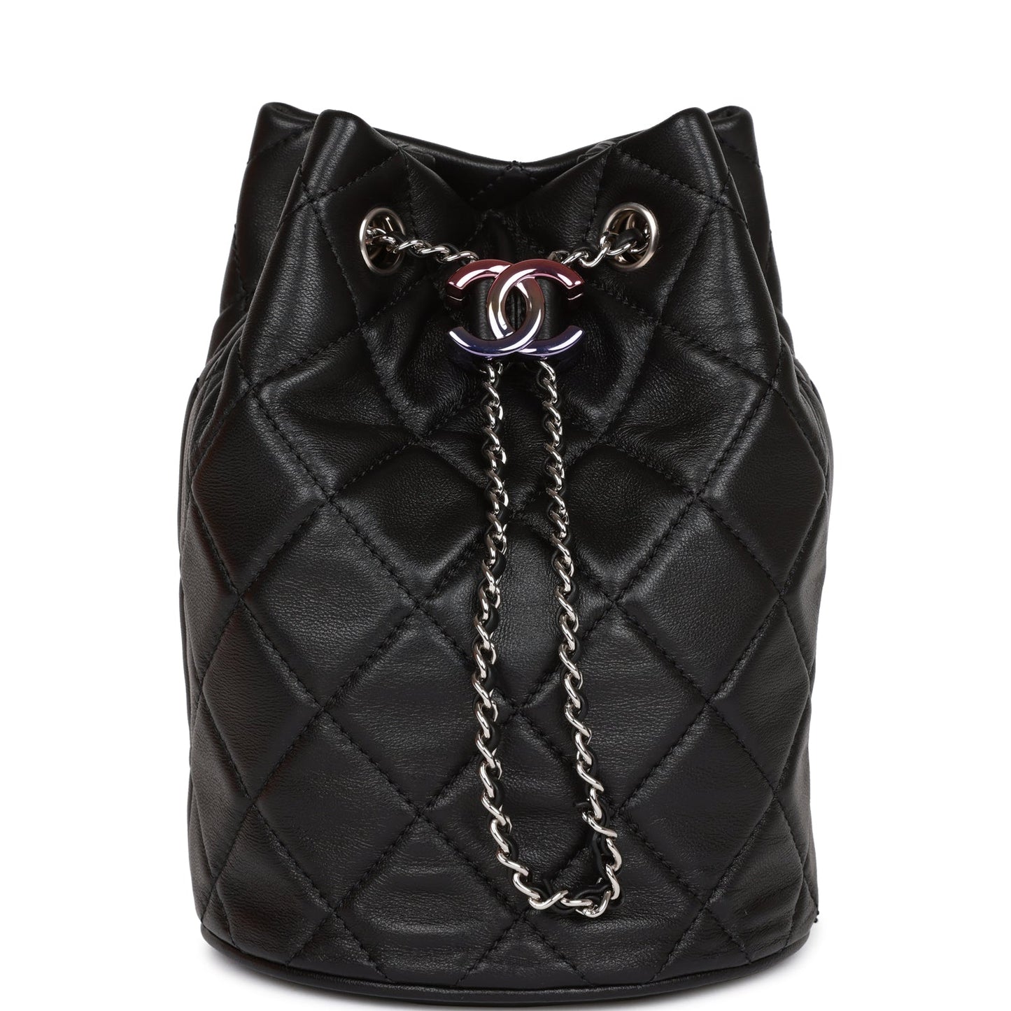 CC Mini Bucket Bag Black Lambskin Silver Hardware