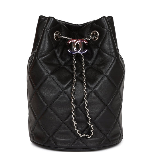 CC Mini Bucket Bag Black Lambskin Silver Hardware