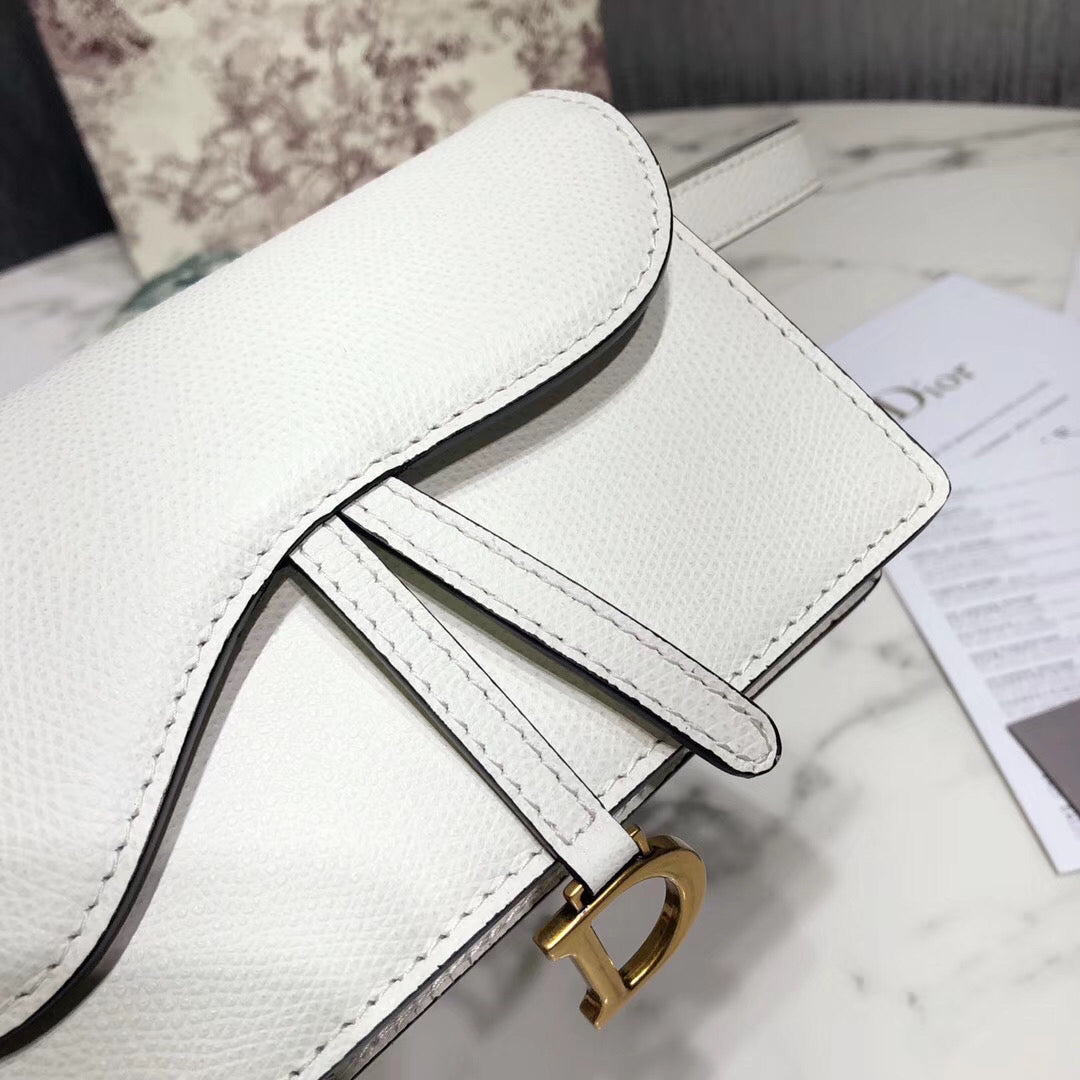 D White Calfskin Saddle Belt Bag