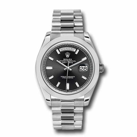 RLX Day-Date 40 Presidential Black dial, Smooth Bezel, President bracelet, Watch 228206-0013