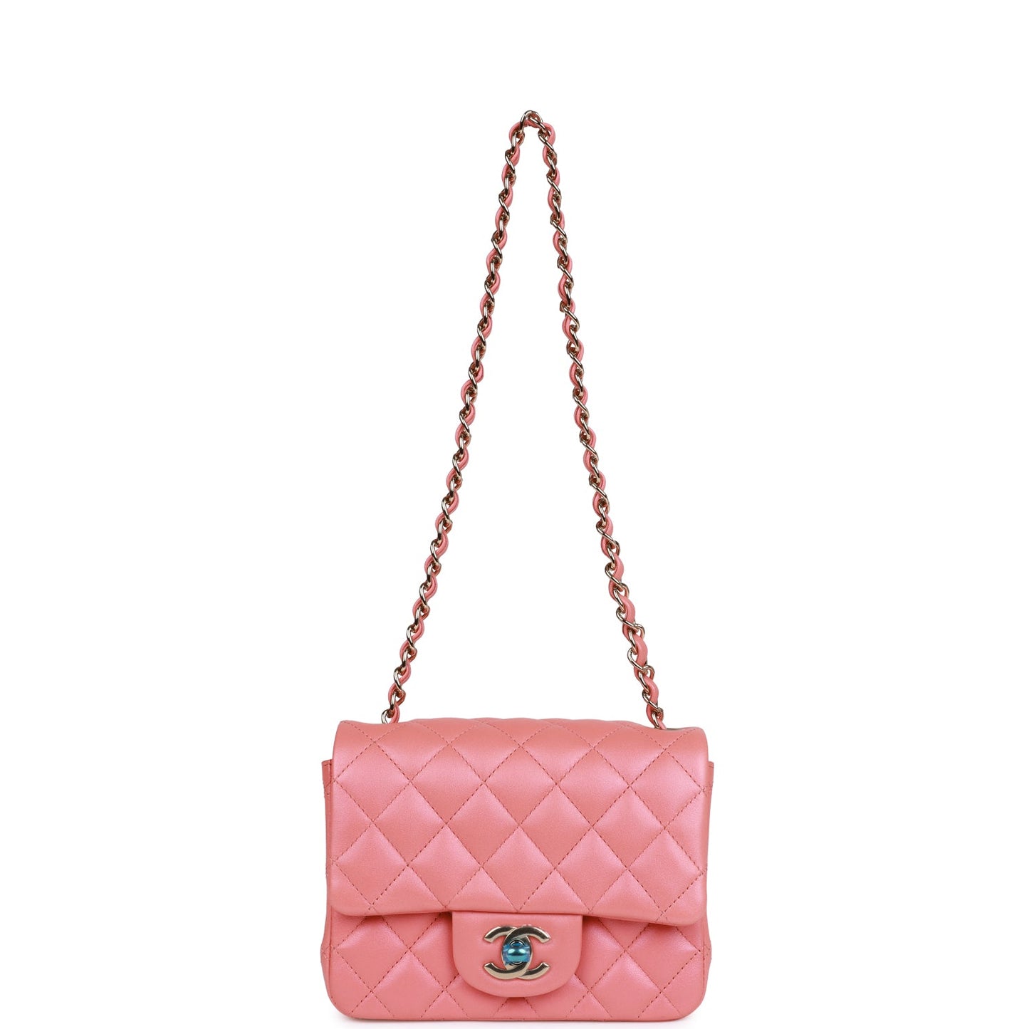 CC Mini Square Flap Bag Pink Lambskin Light Gold Hardware