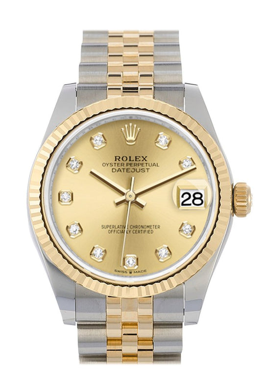 Rlx Datejust 31 Champagne Diamond Dial Fluted Bezel 18K Yellow Gold Two Tone Jubilee Watch 278273 NP