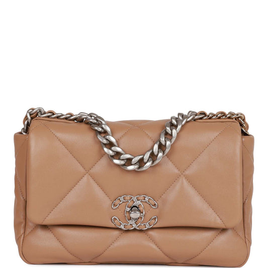 CC Medium 19 Flap Bag Beige Calfskin Mixed Hardware