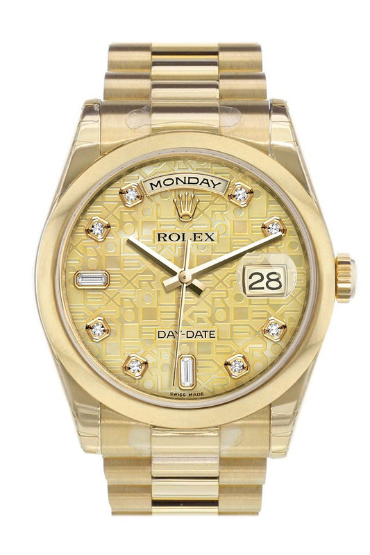 RLX Day-Date 36 Champagne mother of pearl Jubilee Diamonds Dial President Yellow Gold Watch 118208