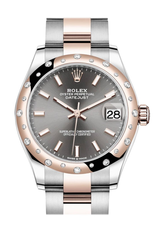 Rlx Datejust 31 Dark rhodium Index Dial Diamond Bezel Rose Gold Two Tone Watch 278341RBR 278341