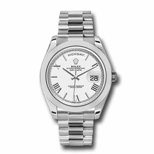 Rlx Day-Date 40 Presidential White dial, Smooth Bezel, President bracelet, Watch 228206-0028