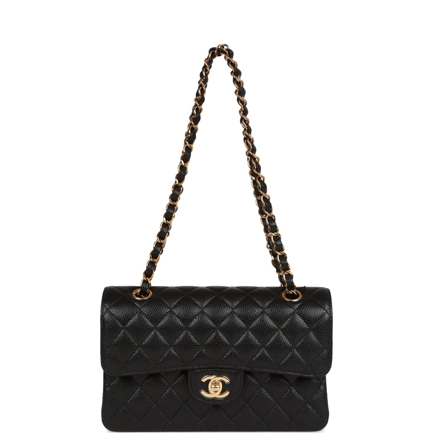 CC Small Classic Double Flap Black Caviar Gold Hardware