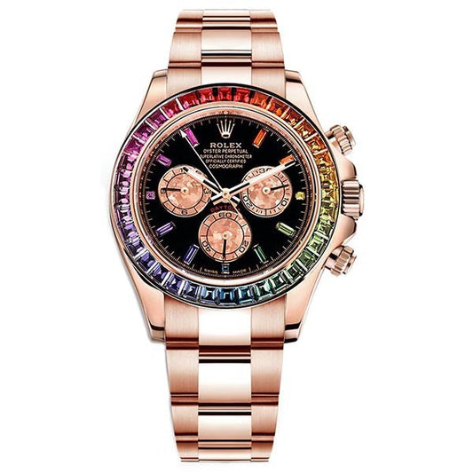 RLX Daytona Rainbow Baguettes Rose Gold Black Dial 40mm 116595RBOW
